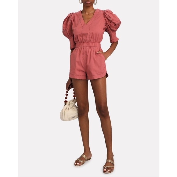 NWT Sea New York Thora Puff Sleeve Tie Back Romper in Rose Pink4